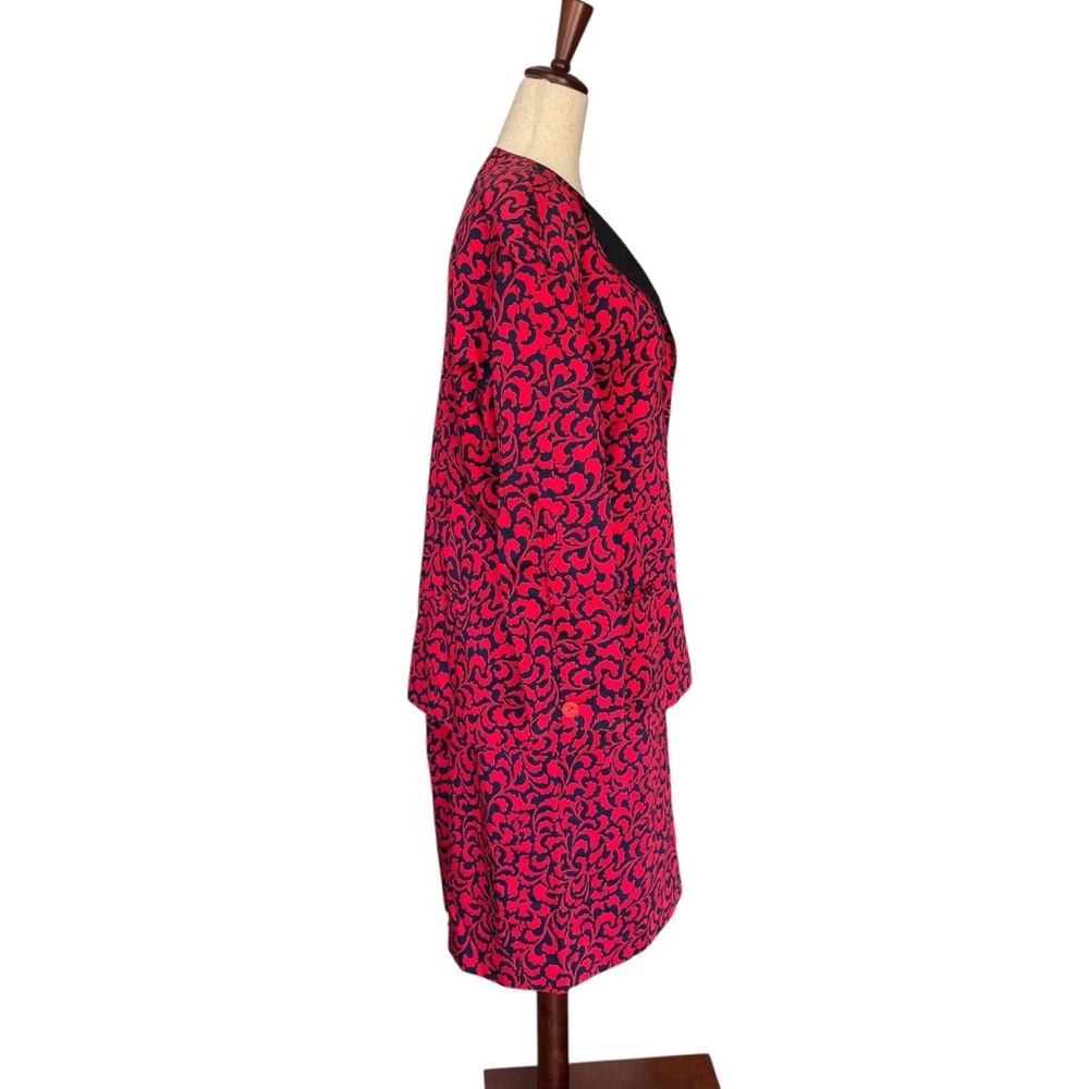 Vintage 80s Gianfranco Ferre Red and Blue Print Jacket Skirt Suit Set Large - Picture 5 of 14